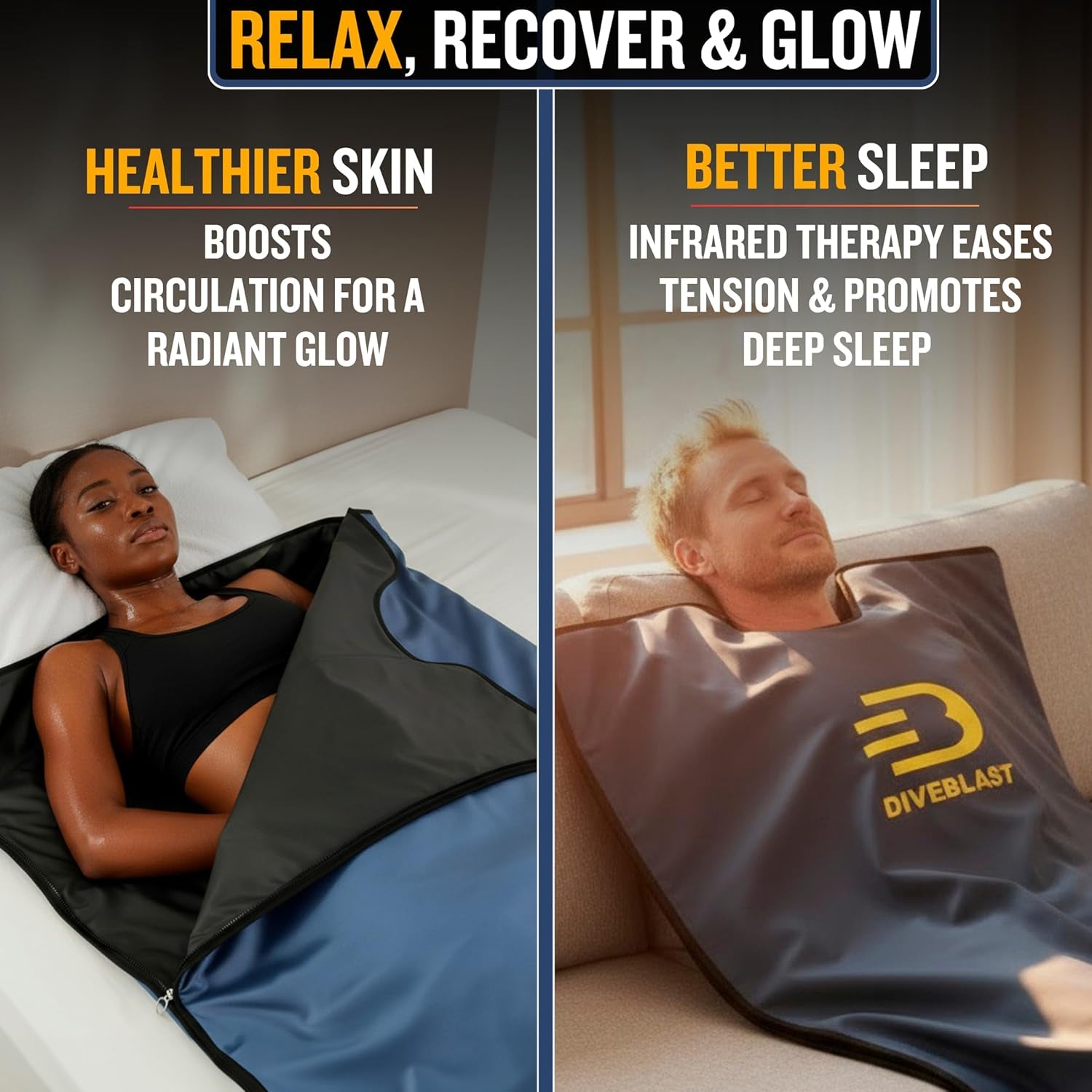 near Zero EMF Far Infrared Sauna Blanket for Home — 71”X 35.6” Portable Infrared Sauna Bag for Weight Loss and Detox — Detoxify, Cleanse and Burn up to 600 Calories per Session — Dark Blue