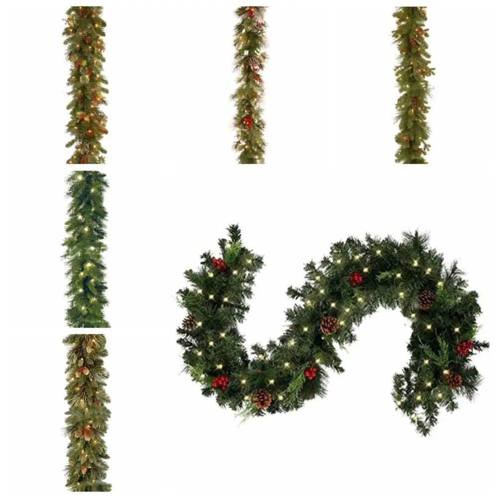 30 LED Lights Christmas Garland 180Cm/6 Feet Green Artificial Pine Tree Decor Pine Cone Berry Ornament