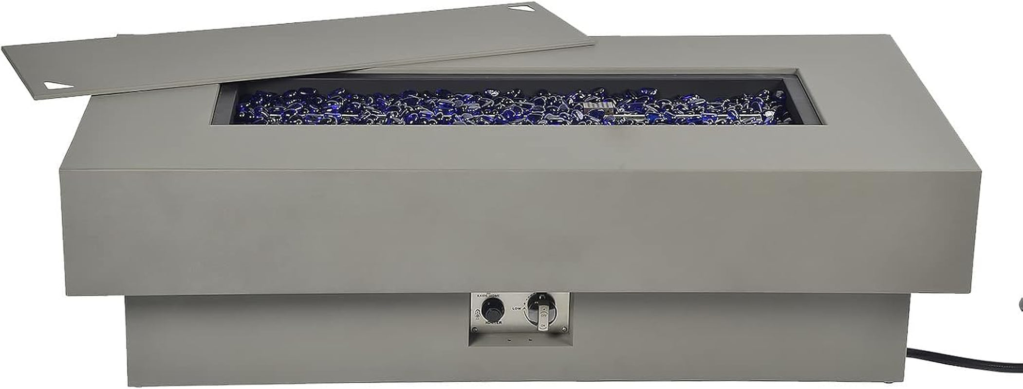 Outdoor Low Profile Fire Table, 48-Inch Rectangle Propane Gas Fire Pit Table, 50,000 BTU Modern Firepit W/Lid, Glass Rocks, Cover, Pre-Attached 10Ft Propane Hose, Flint Gray