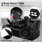 Power Leather Recliner Sofa Set with LED Light,Reclining Sofa and Chair Set with Usb,Leather Couch Set for 3 Seater Couch with Coffee Table/Single Recliner 2 PCS for Living Room(Black,3+1)