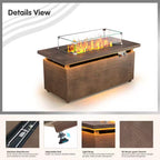 51 In. Retangular Fire Pit Table with Metal Table Top Outdoor Fire Pit Table in Brown Wood Grain