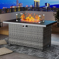 44 Inch Outdoor Wicker Fire Pit Table, 50000 BTU Propane Fire Pits with Glass Wind Guard and Lid, Patio Gas Fire Pit for outside Patio and Garden(Brown)