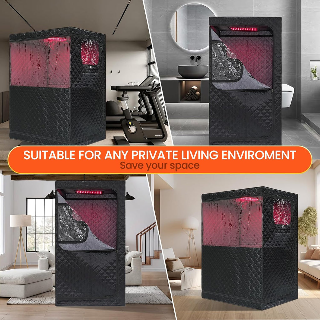 Portable Steam Sauna, Personal Steam Sauna Box, Indoor Steam Sauna for Home, with 4L 1600W Steamer, Remote Control, Folding Chair (Black, 47.24 * 35.43 * 62.7 Inch)
