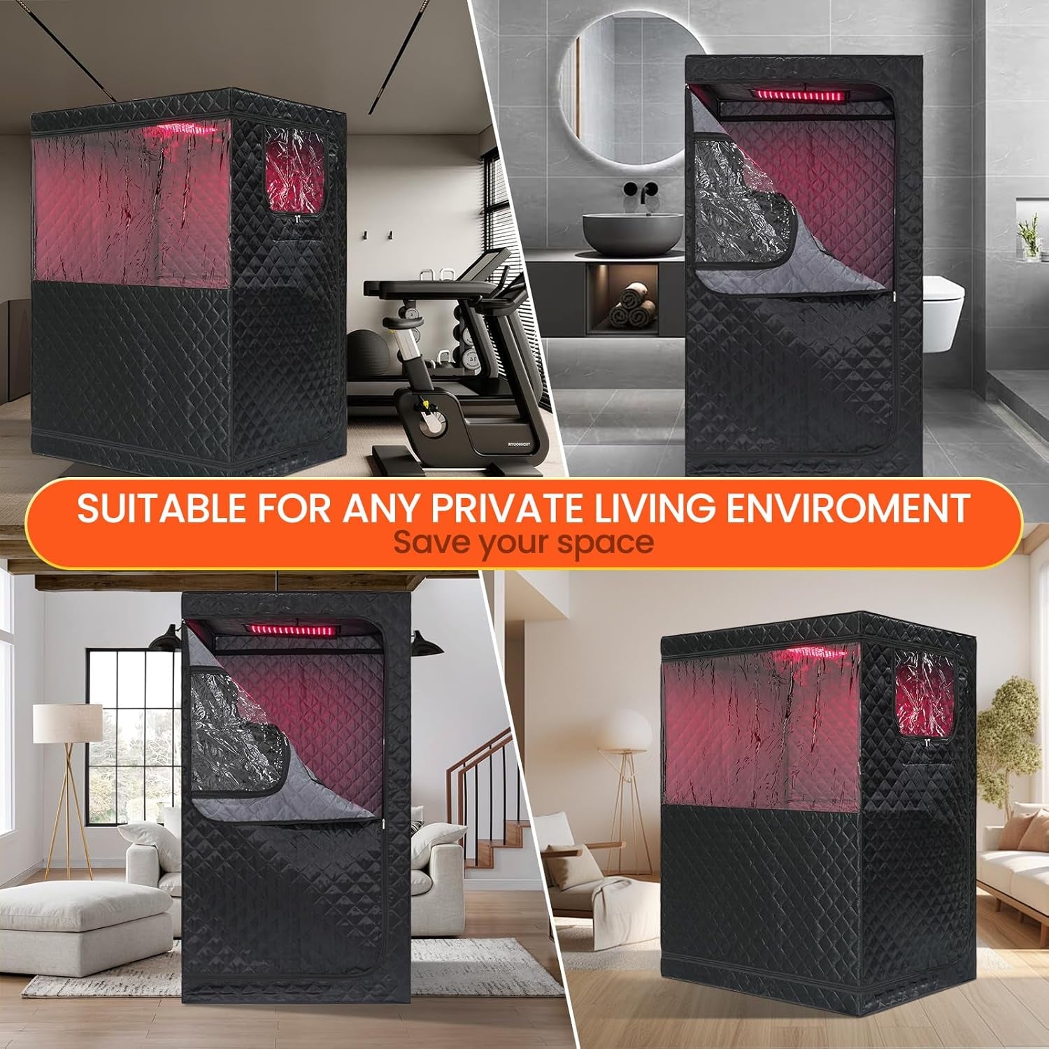 Portable Steam Sauna, Personal Steam Sauna Box, Indoor Steam Sauna for Home, with 4L 1600W Steamer, Remote Control, Folding Chair (Black, 47.24 * 35.43 * 62.7 Inch)