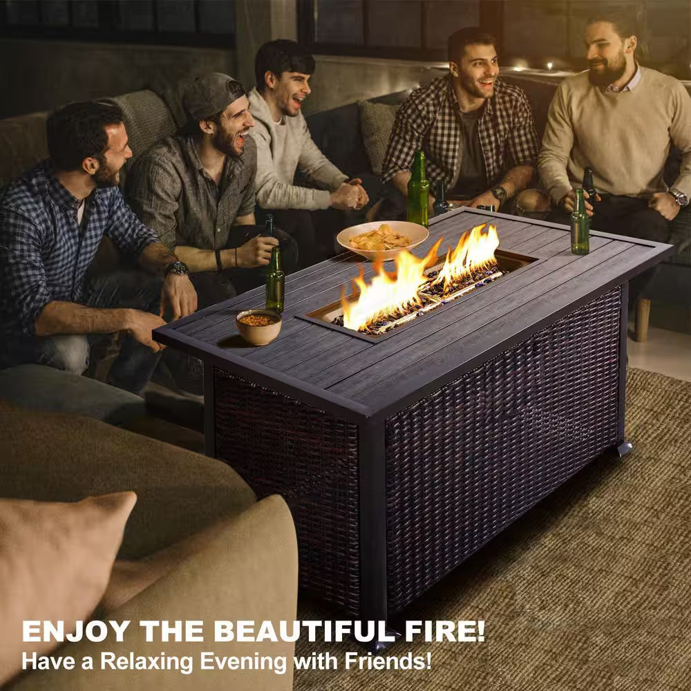 48 In. Propane Gas Fire Pit Table with Fabric Cover and Glass Beads, Brown