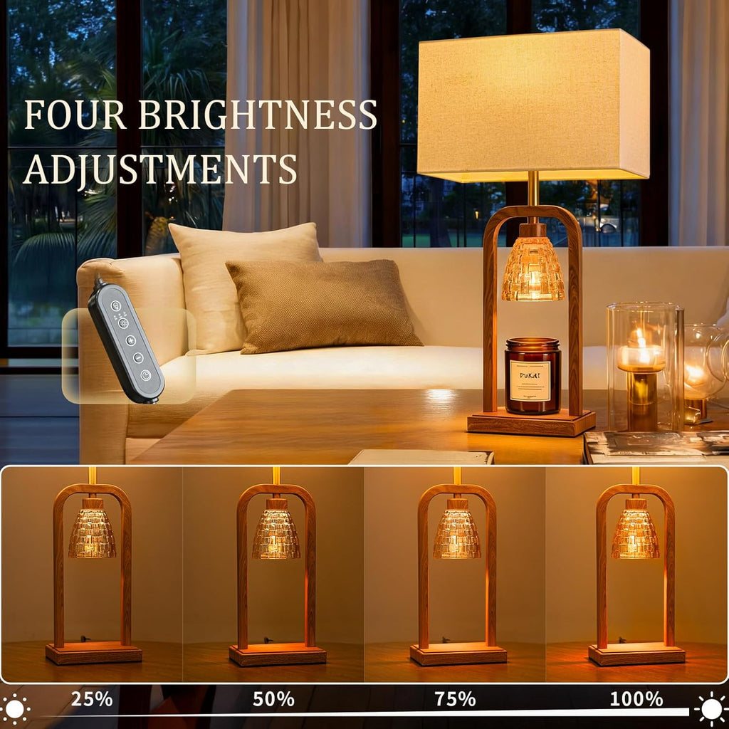 Farmhouse Table Lamps with Candle Warmer & Timer for Bedroom, Wood-Like Bedside Lamps Set of 2 for Night Stands, 21.5'' Bedroom Lamps Decor for Living Room, Corded Eletric, No Battery