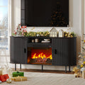 63" Fluted Fireplace TV Stand with 23" Electric Fireplace, Sliding Doors Entertainment Center for Tvs up to 70", TV Console with Power Outlet & Storage, Mid-Century Modern for Living Room, Black