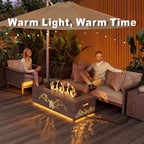 42 In. 50,000 BTU Rectangle Outdoor Propane Gas Fire Pit Table in Brown with Golden LED Light