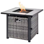 Mars Gray 9-Piece 7-People Wicker Patio Conversation Fire Pit Sofa Set with Red Orange Cushion and Swivel Rocking Chairs