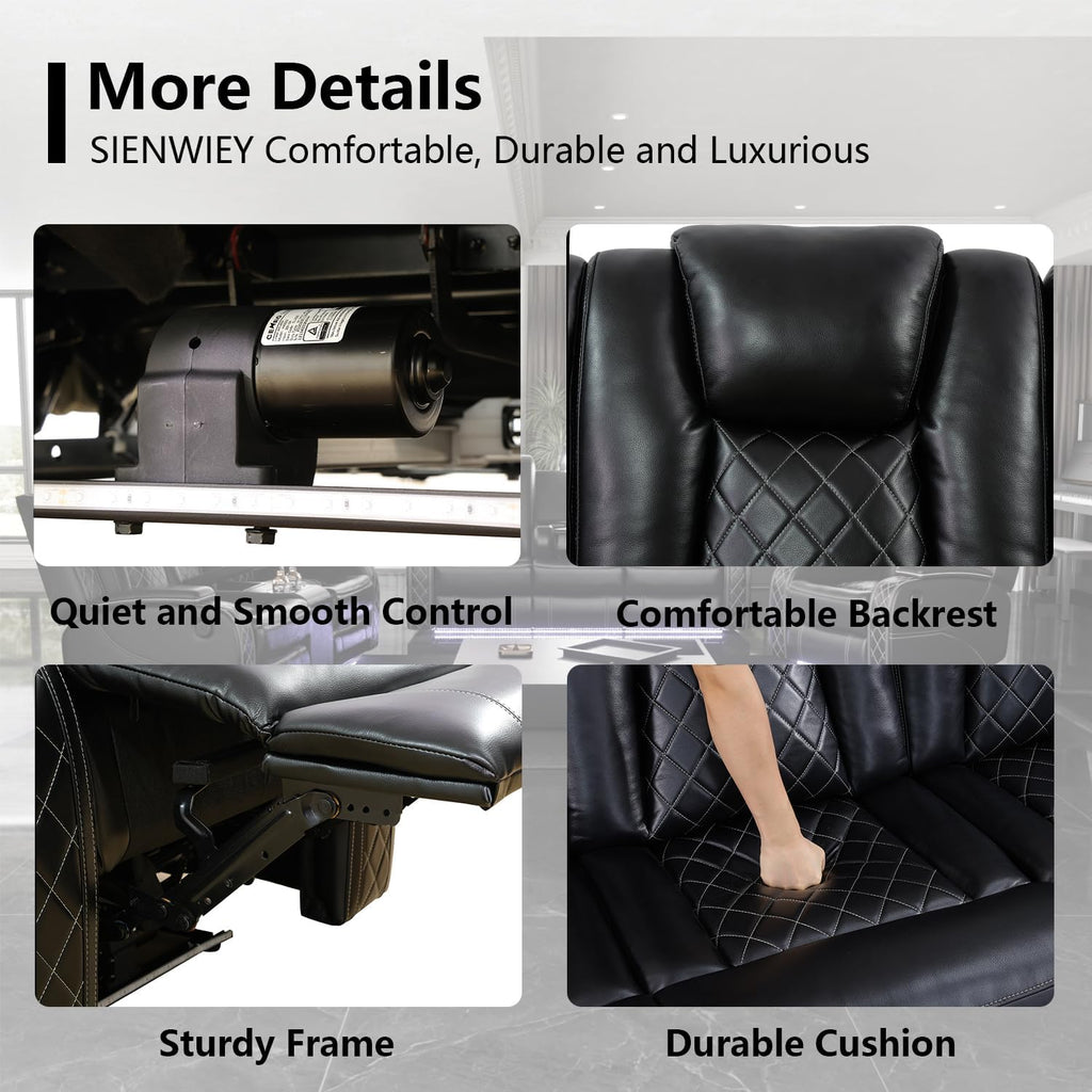 Power Leather Recliner Sofa Set with LED Light,Reclining Sofa and Chair Set with Usb,Leather Couch Set for 3 Seater Couch with Coffee Table/Single Recliner 2 PCS for Living Room(Black,3+1)
