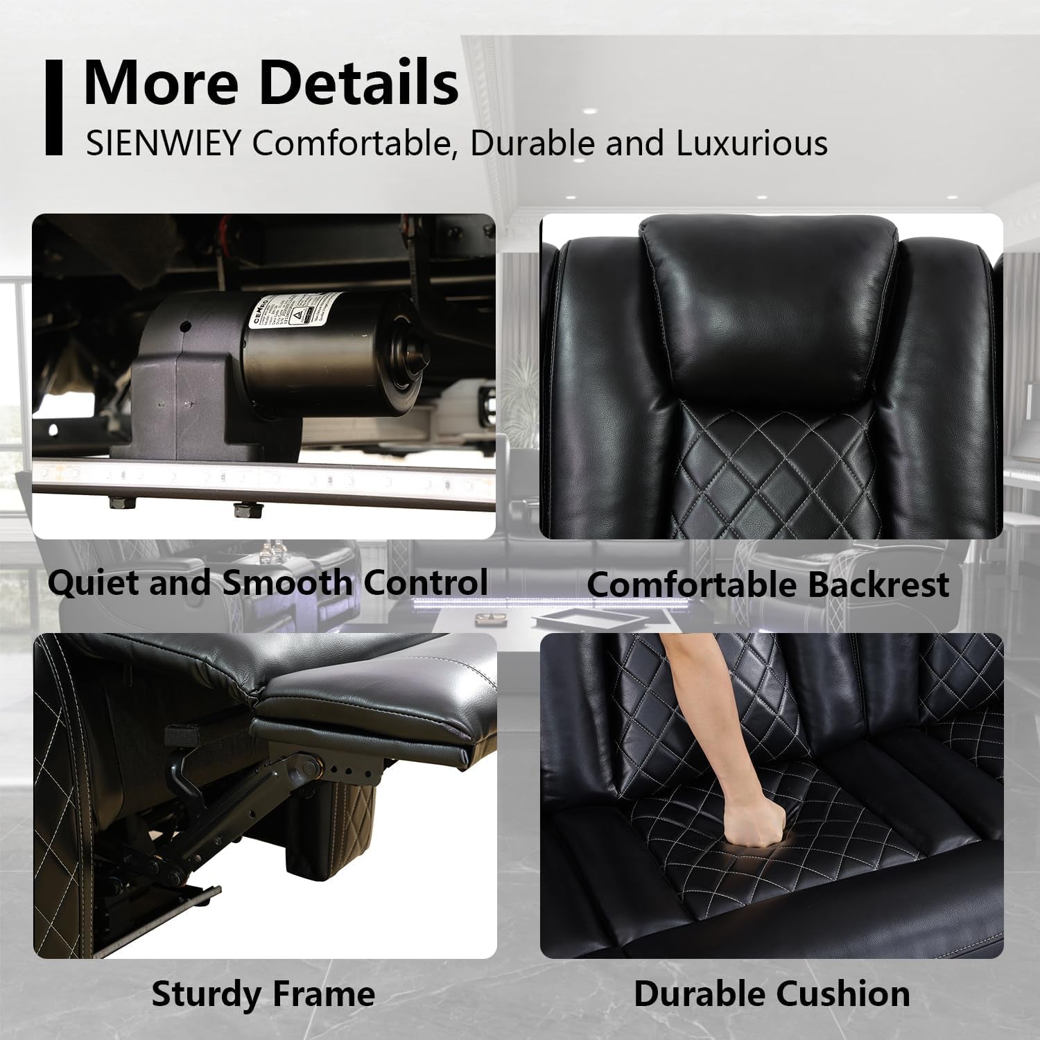 Power Leather Recliner Sofa Set with LED Light,Reclining Sofa and Chair Set with Usb,Leather Couch Set for 3 Seater Couch with Coffee Table/Single Recliner 2 PCS for Living Room(Black,3+1)