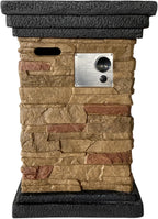 40,000 BTU Square Slate Rock Look Steel Outdoor Fire Pit Pillar outside Propane Gas Firepit with 6.6 Pounds Lava Rocks and PVC Cover for Patio Garden Backyard, 20 Inch, Brown