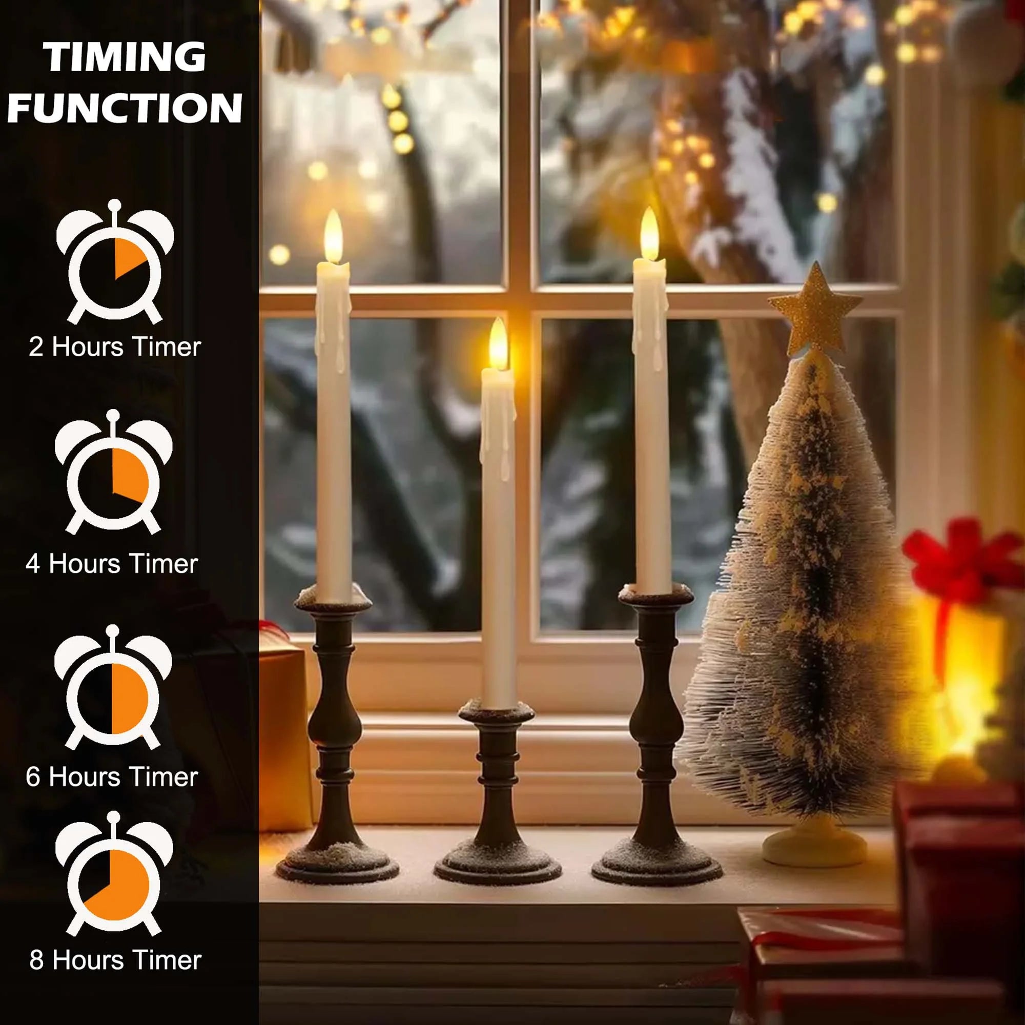 6Pack Flameless Taper Candles with Remote Timer, 9.84'' LED Fake Electric Candlesticks,Battery Operated Dripless 3D Flickering Flame Window Candles,Ivory