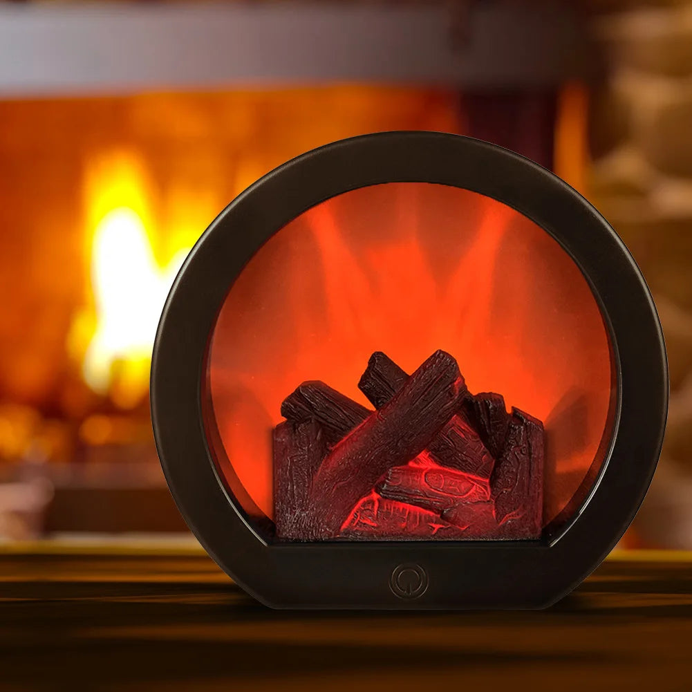 LED Fireplace Lamp Charcoal Flame Lantern Christmas Decoration Night Light for Home Courtyard Bedroom Living Room Tabletop