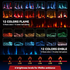 60 Inch Electric Fireplace In-Wall Recessed and Wall Mounted with Remote Control, 1500/750W Fireplace Heater (60-99°F Thermostat) with 12 Adjustable Color, Timer, Log and Crystal