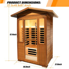 2 Person Outdoor Sauna Infrared Saunas Dry Sauna Room 120V Red Cedar and Canadian Hemlock Wood Wooden Sauna Spa 1800W APP Control 7 Color Light 48.8 * 37 * 87.4Inch
