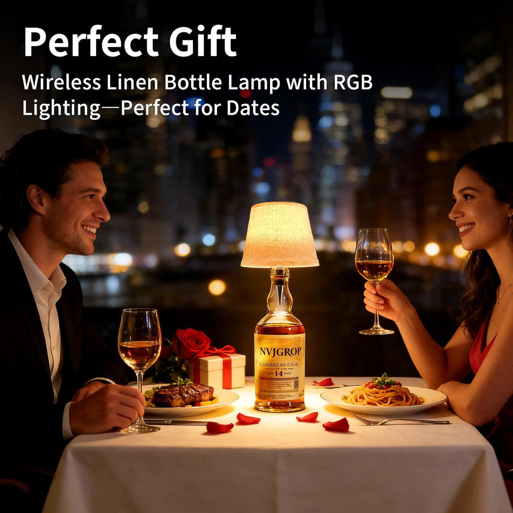 Wireless Bottle Lamp,Rechargeable RGB Linen Bottle Stopper Lamp Have 6000Mah Battery Continuous Use for 20-60 Hours，Suitable for Bedrooms Bars Living Rooms Table（2 Pack）