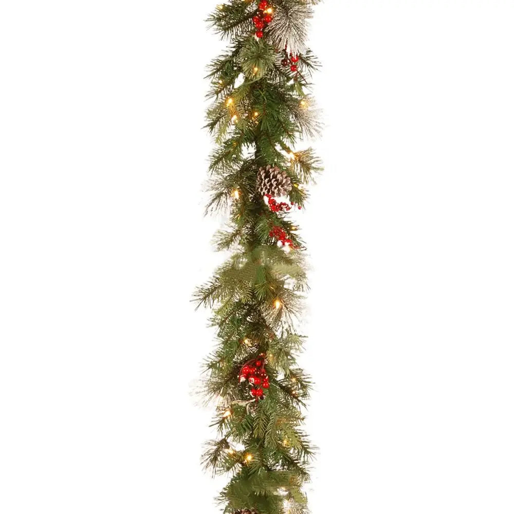 30 LED Lights Christmas Garland 180Cm/6 Feet Green Artificial Pine Tree Decor Pine Cone Berry Ornament