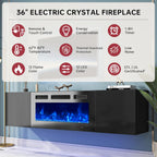 70" Floating TV Stand with 36" Electric Fireplace, Wall Mounted Fireplace Entertainment Center with Storage, Fire Place TV Console for Living Room, All Black