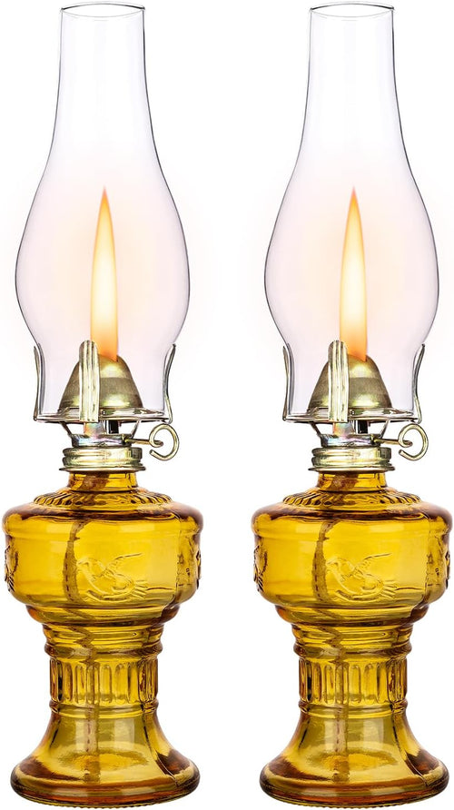 2 Pcs Chamber Oil Lamps for Indoor Vintage Kerosene Lamp Rustic Hurricane Kerosene Lantern with Adjustable Fire Wick Lighting Oil Lantern for Tabletop Decor and Emergency Lighting, 13'' High (Brown)