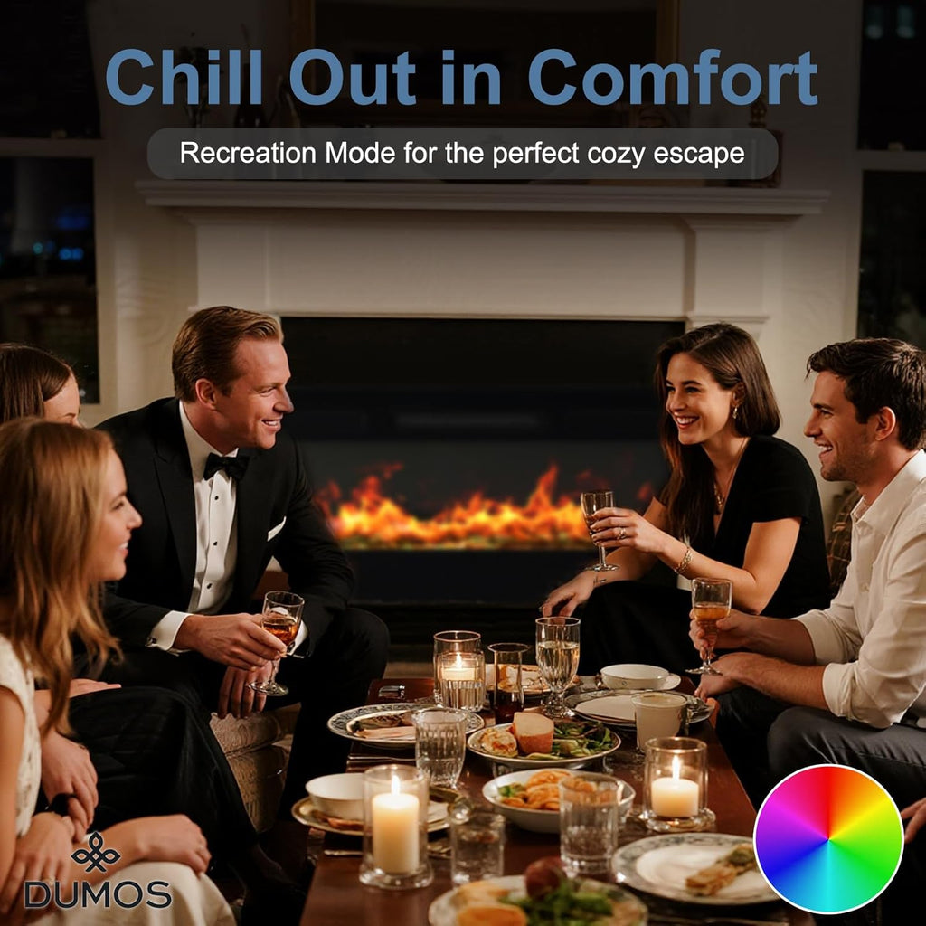 50 Inch Electric Fireplace Wall Mounted/Recessed/Free Standing Space Heater with Remote Control Adjustable Flame Colors Touch Screen Energy Saving, Black