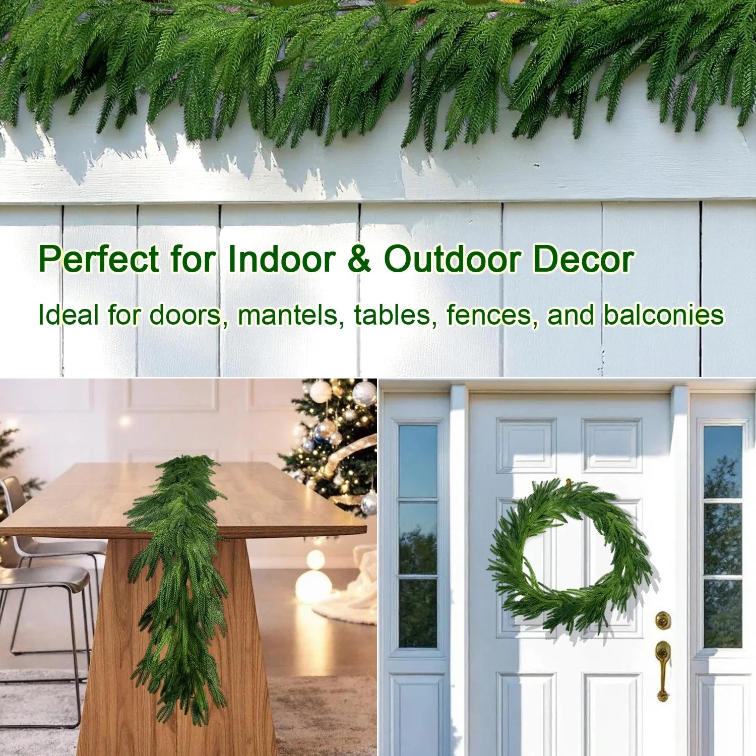 2Pcs 9Ft Christmas Garlands Norfolk Pine Garland Faux Greenery Pine Garland for Christmas Holiday Winter Wall Mantle Fireplace Staircase Indoor Outdoor Decoration