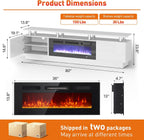 80" Fireplace TV Stand, Modern Entertainment Center & 36 Inch Electric Fireplace with Remote Control, LED Light, Fire Place Tv Stand for Living Room for Tvs up to 90", White + Black