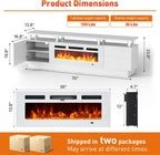 70" Fireplace TV Stand, Modern Entertainment Center & 36 Inch Electric Fireplace with Remote Control, LED Light, Fire Place Tv Stand for Living Room for Tvs up to 80", White + White