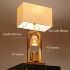 Farmhouse Table Lamps with Candle Warmer & Timer for Bedroom, Wood-Like Bedside Lamps Set of 2 for Night Stands, 21.5'' Bedroom Lamps Decor for Living Room, Corded Eletric, No Battery