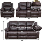 Manual Leather Recliner Sofa Set for Living Room Furniture Sets,Reclining Couch Set, Leather Couch Set for Living Room/Lounge/Club/Apartment(Brown,Sofa+Loveseat+Chair)