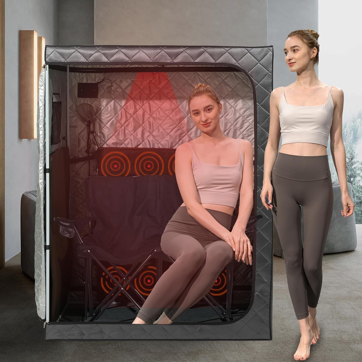 Full Body Portable Personal Infrared Saunas for Home, 2 Person Sauna Tent, at Home Sauna, Portable Infrared Sauna Two-Person Sauna Tent with 2 Foldable Chairs, Remote Control