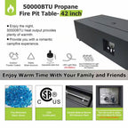 42 In. 50,000 BTU Outdoor Propane Fire Pit Table with Golden LED Light