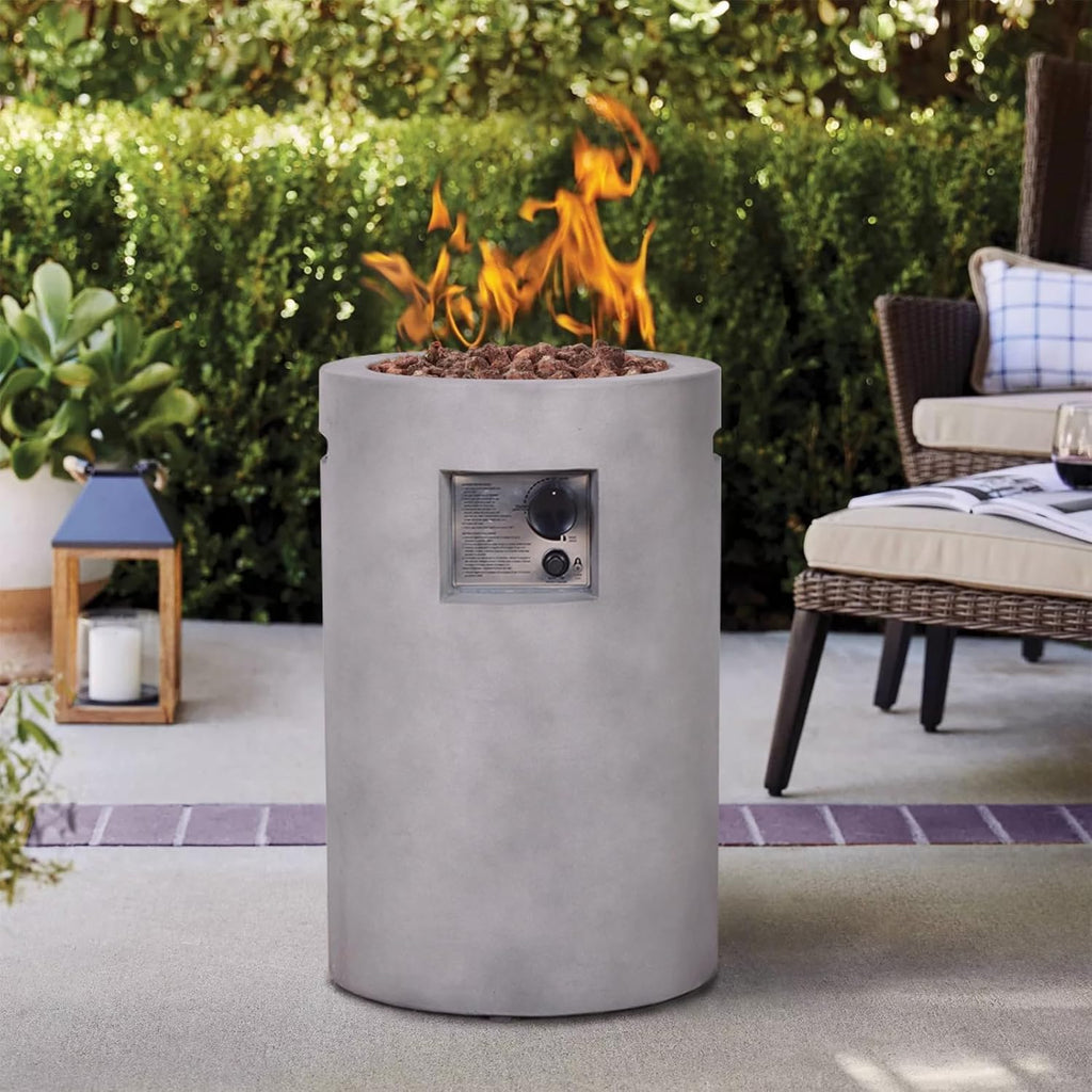 Circular Propane Fire Pit 30,000 Btu with Lava Rock, Terrafab Artificial Concrete for Outdoor Patio Garden Backyard Decoration CSA Certified 16" X 16" X 25"