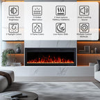 60 Inch Electric Fireplace Heater, Smart Control via Alexa& App, Recessed and Wall Mounted Fireplace Insert with Multicolor Realistic Flame Effects,Crackling Sound and Logs& Crystal,5100Btus, Black