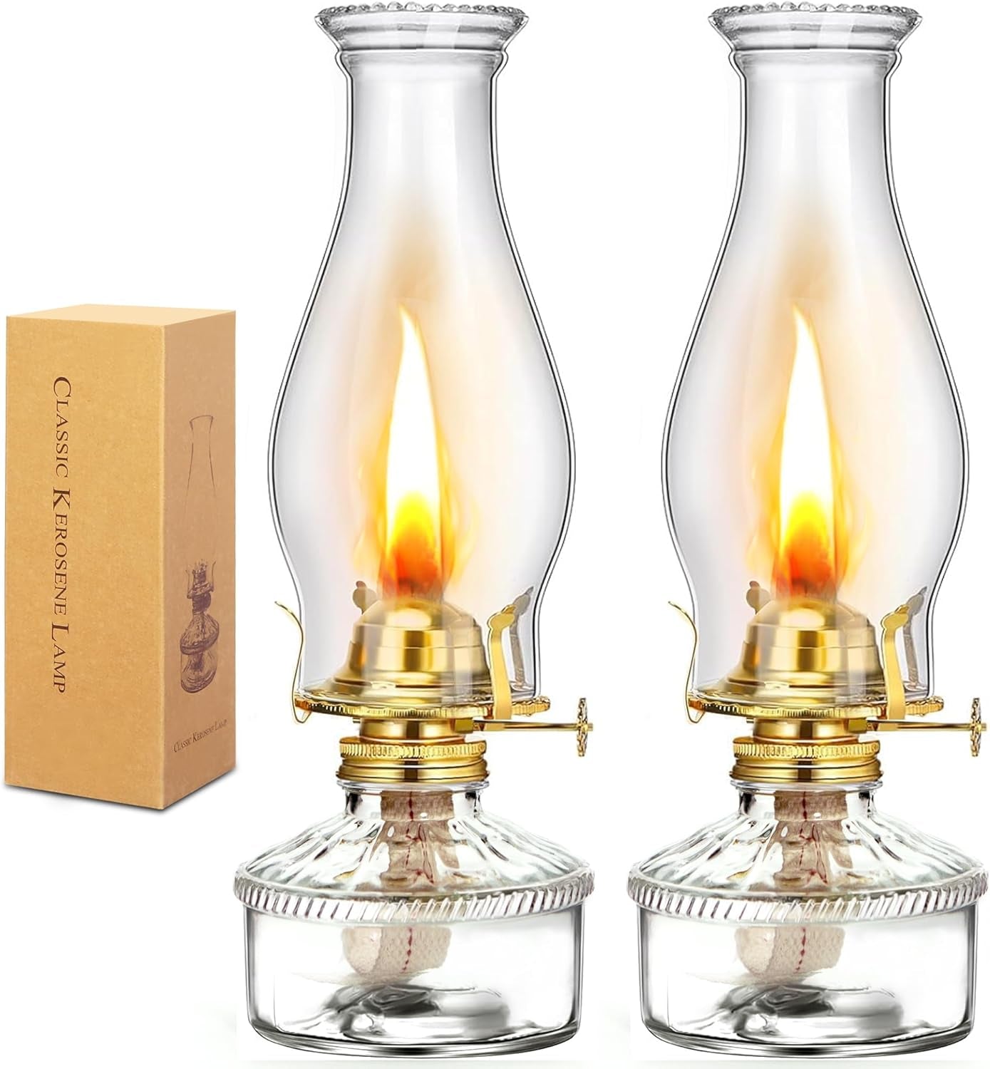 2 Pieces Oil Lamps for Indoor Use Hurricane Lamp Kerosene Lantern Vintage Emergency Large Decorative Classic with Adjustable Fire Wick for Home Indoor Use