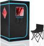Portable Full Size Infrared Saunas for Home, One Person Full Body Home Spa Tent with Heating Foot Pad, Remote Control, Reinforced Foldable Chair (Black)