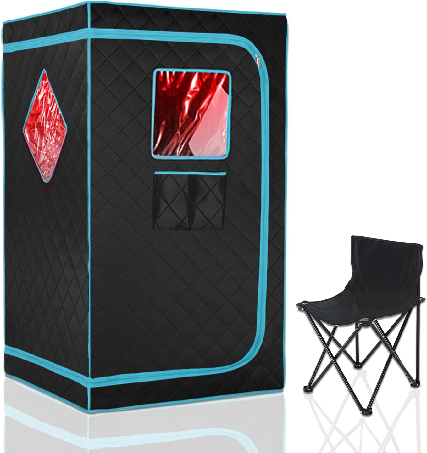 Portable Full Size Infrared Saunas for Home, One Person Full Body Home Spa Tent with Heating Foot Pad, Remote Control, Reinforced Foldable Chair (Black)