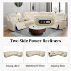 Power Recliner Sectional Sofa,Breathing Leather Reclining Sectional Couches for Living Room, Living Room Furnitures Sets with Cup Holder/Usb Charge for Home Office Theater (Creamy White2)