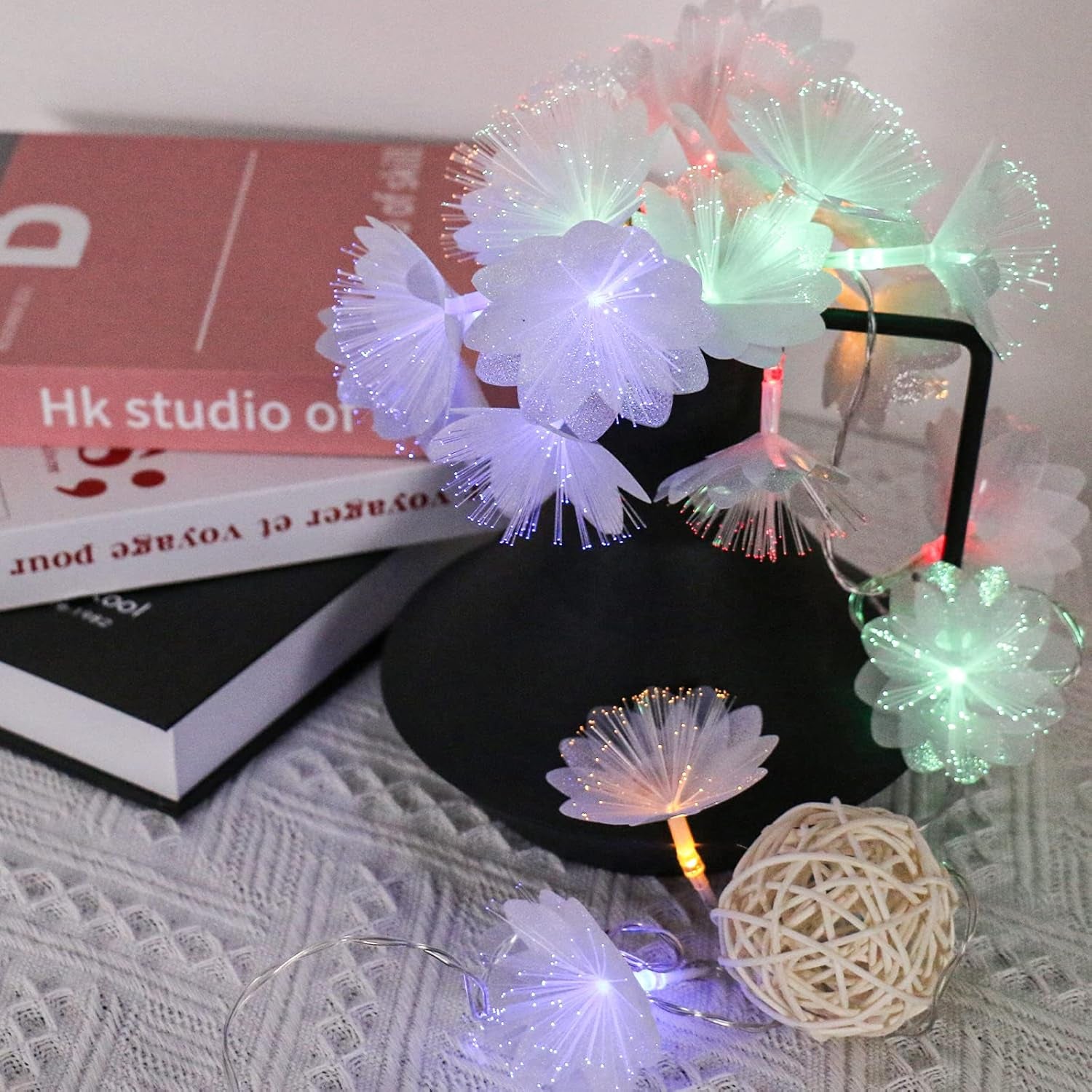 Colorful Flower Fibre Optic Fairy Lights,20Led Starburst Firework String Lights,14 FT Waterproof Fairy Lights Battery Operated for Indoor Outdoor Wedding, Christmas,Garden,Party Decoration
