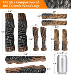 10 Pcs Ceramic Gas Fireplace Logs, Premium Heat-Resistant Wood Log Gas Realistic Logs for Indoor or Outdoor Fireplaces,Perfect for Holidays,Christmas Ambiance