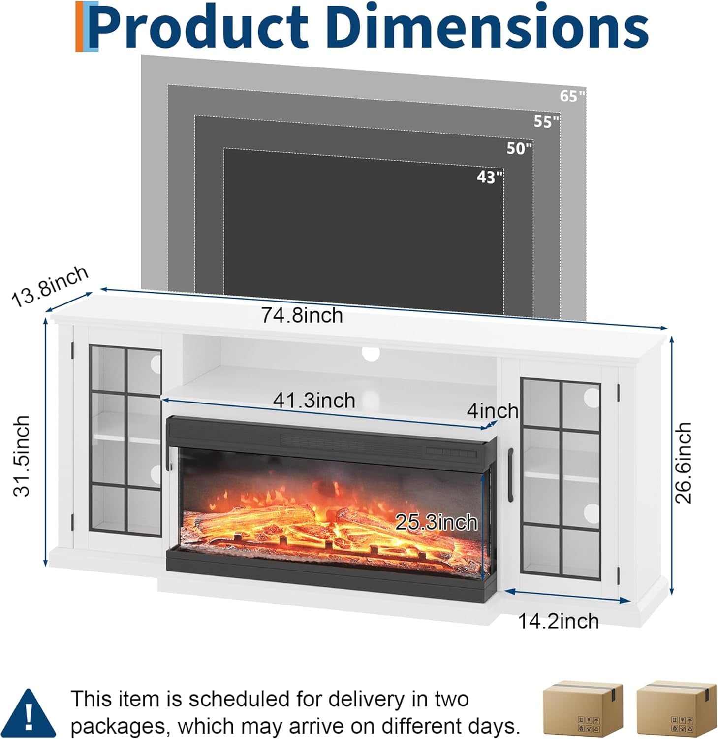 Fireplace TV Stand, 75'' TV Stand with 40" Fireplace, Electric Fireplace Heater, Entertainment Center with Frame and LED Light Colors, TV Console Cabinet
