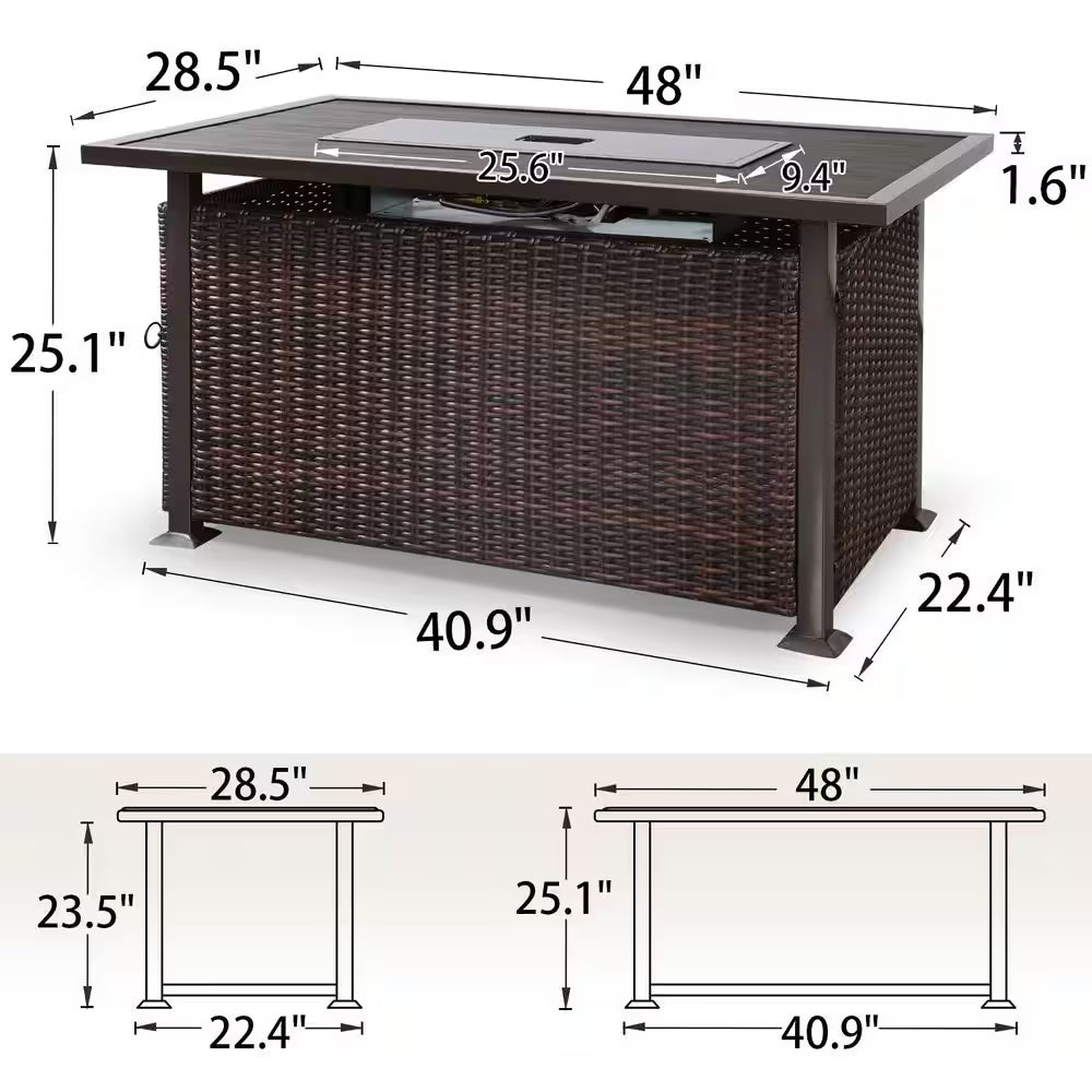 48 In. Propane Gas Fire Pit Table with Fabric Cover and Glass Beads, Brown