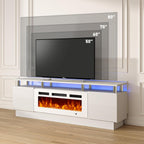 70" Fireplace TV Stand, Modern Entertainment Center & 36 Inch Electric Fireplace with Remote Control, LED Light, Fire Place Tv Stand for Living Room for Tvs up to 80", White + White