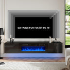 70" Floating TV Stand with 36" Electric Fireplace, Wall Mounted Fireplace Entertainment Center with Storage, Fire Place TV Console for Living Room, All Black