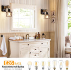 Dimmable Wall Sconces Set of Two, Bedside Wall Mounted Lamp with Rotary Switch, Wooden Black Bathroom Light Fixtures with Metal Cage, Hardwired Farmhouse Wall Lights for Bedroom, Living Room