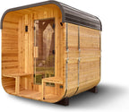 Lennon 2-4 Person Traditional Cedar Outdoor Cube Sauna with Porch, Electric Sauna Heater, Sauna Rocks, Dry Heat, Steam Sauna, LED Lights, Wi-Fi Control, Sauna Accessories