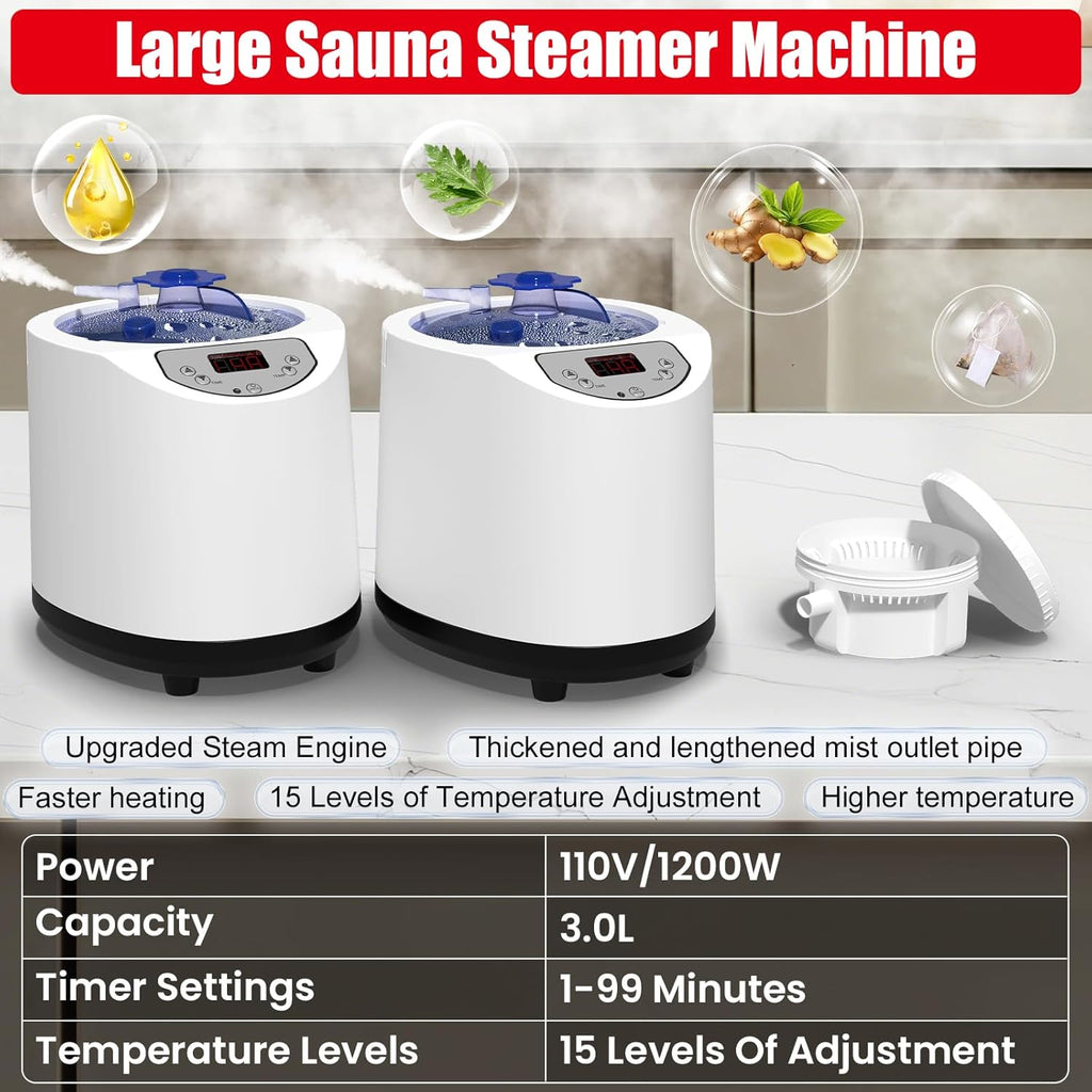 2 Person Infrared Sauna Box for Home, Portable Steam Sauna Room with 660Nm＆850Nm Red Light Therapy Lamp, 5-Layer Waterproof, 2 Steamers, 2 Folding Chair