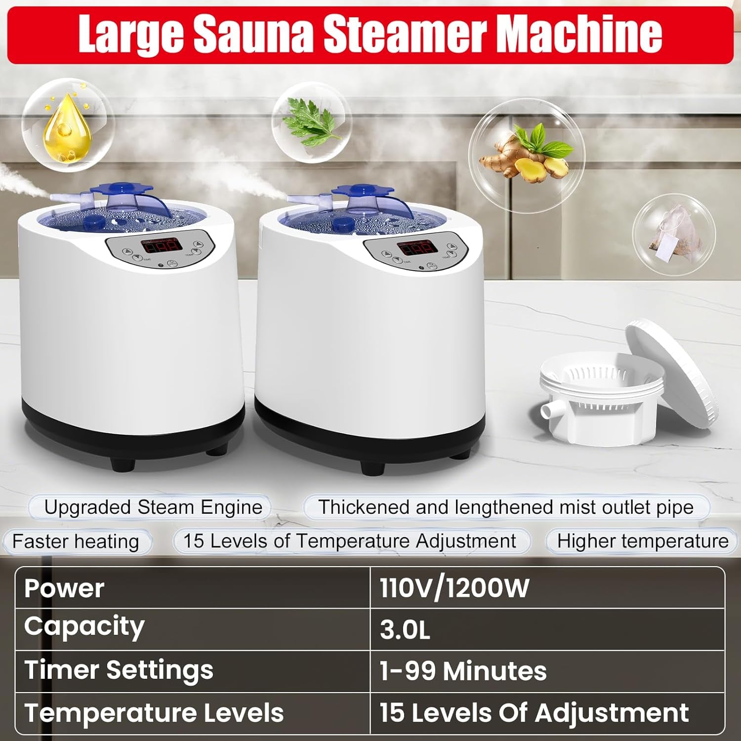 2 Person Infrared Sauna Box for Home, Portable Steam Sauna Room with 660Nm＆850Nm Red Light Therapy Lamp, 5-Layer Waterproof, 2 Steamers, 2 Folding Chair