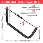 4-Pack 20.5 In. Kayaks Storage Racks, Wall Mount Canoe Hooks for Stand up Paddle Boards SUP Ski Snow Board