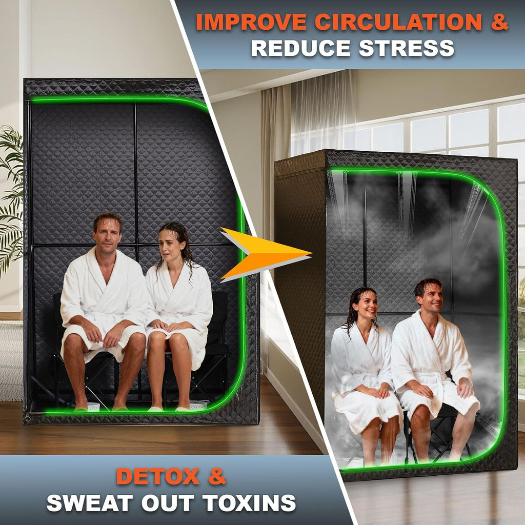 2 Person Steam Sauna Tent for Home, Portable Indoor Steam Sauna, Foldable Family Spa with Powerful Steam Heating and Transparent Door